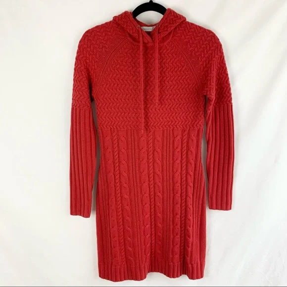 Athleta Red Cold Spell Merino Wool Cable Knit Hooded Sweater Dress XS - Picture 4 of 12